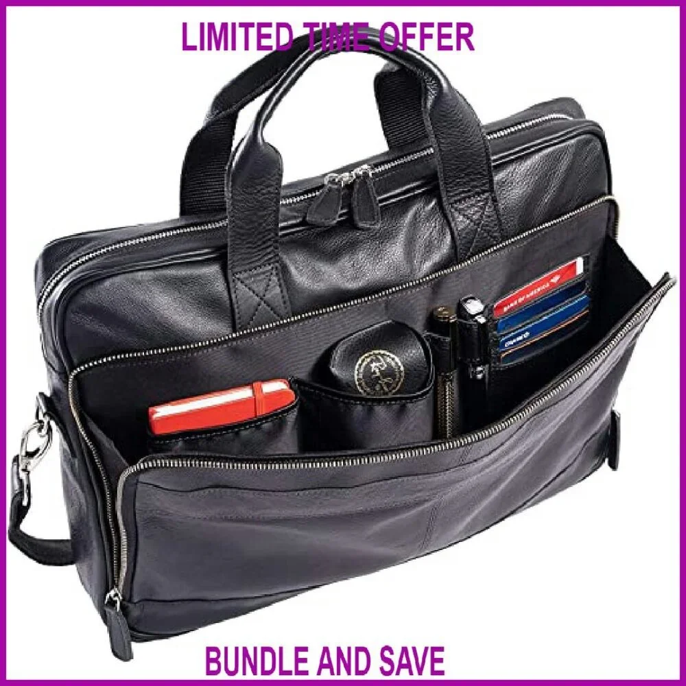Premium Leather 18 Inch Laptop Briefcase Messenger Bag Office Satchel